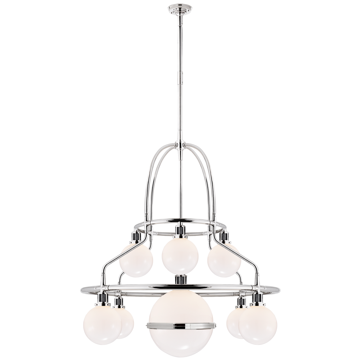 McCarren Double Tier Chandelier in Polished Nickel with White Glass