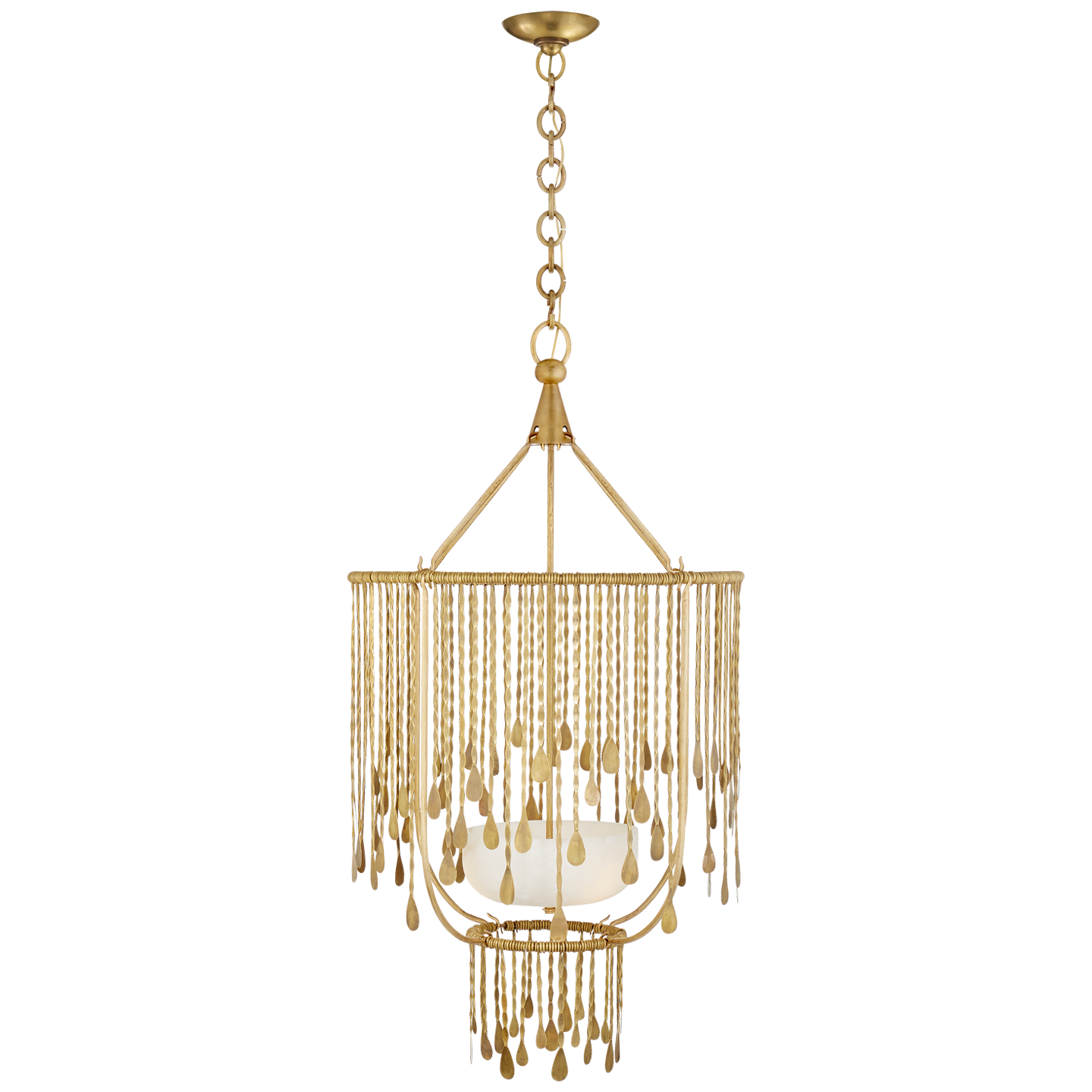 Kayla Medium Sculpted Chandelier in Natural Brass with Alabaster