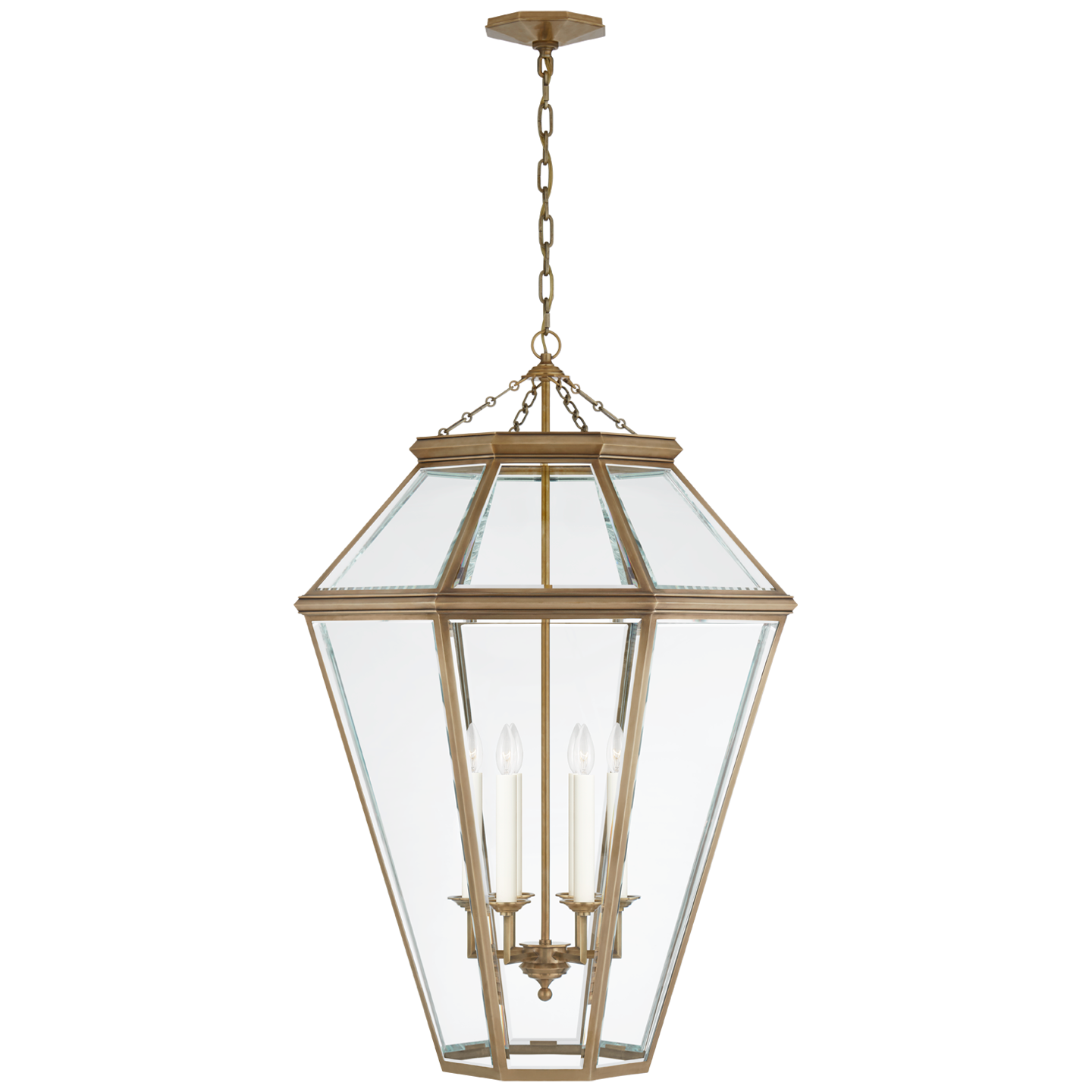 Edmund Large Lantern in Natural Brass with Clear Beveled Glass Open Box