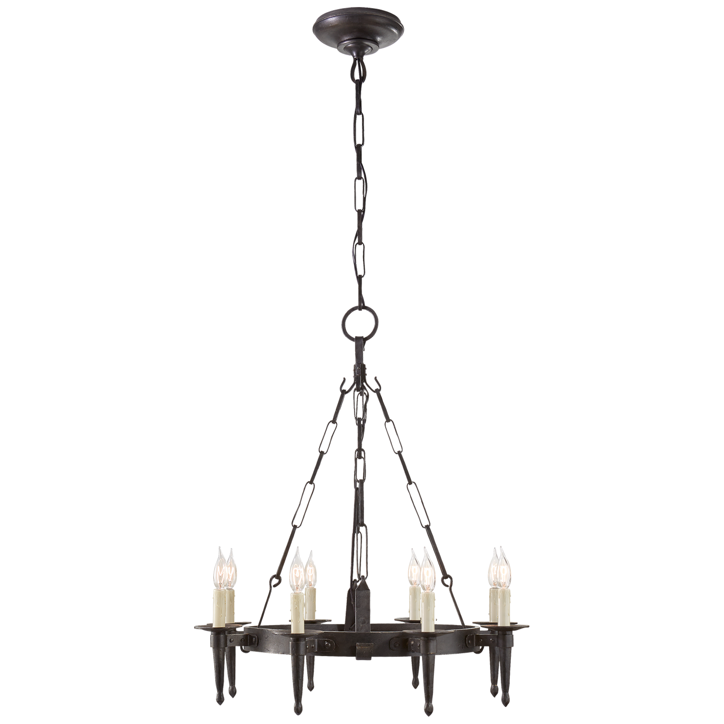 Branson Small One-Tier Ring Torch Chandelier in Aged Iron