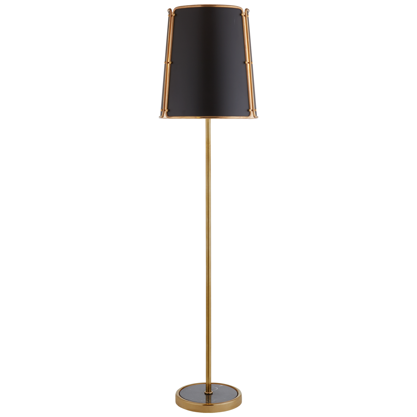 Hastings Large Floor Lamp in Hand-Rubbed Antique Brass with Black Shade
