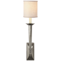 French Deco Horn Sconce in Antique Nickel with Linen Shade