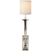 French Deco Horn Sconce in Polished Nickel with Linen Shade