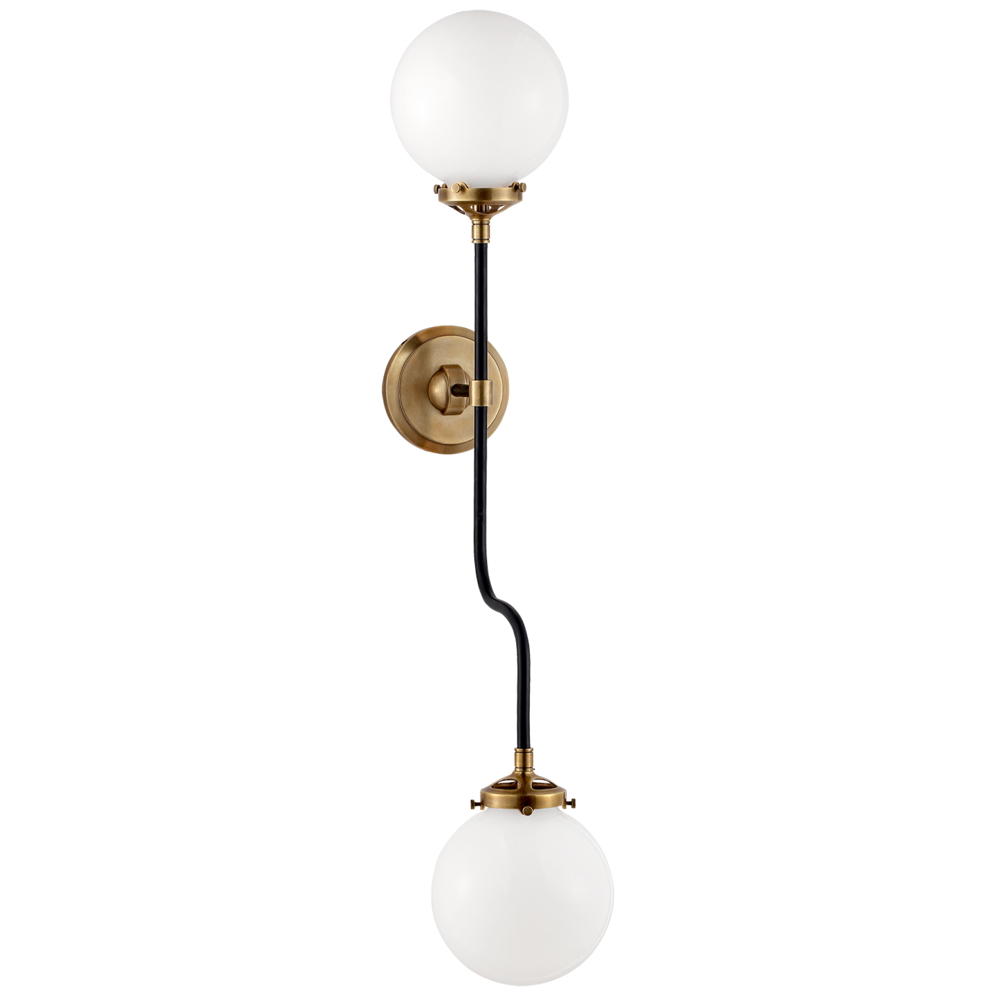 Bistro Double Wall Sconce in Hand-Rubbed Antique Brass with White Glass