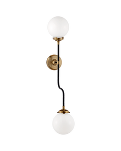 Bistro Double Wall Sconce in Hand-Rubbed Antique Brass with White Glass