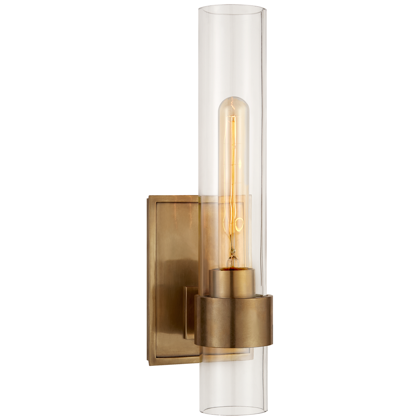 Presidio Petite Sconce in Hand-Rubbed Antique Brass with Clear Glass