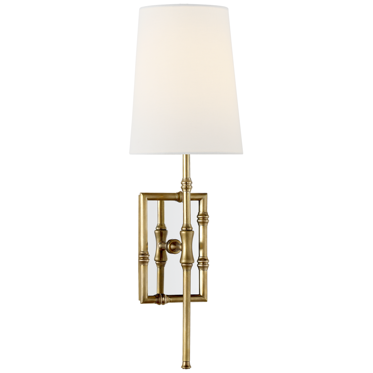 Grenol Single Modern Bamboo Sconce in Hand-Rubbed Antique Brass with Linen Shade