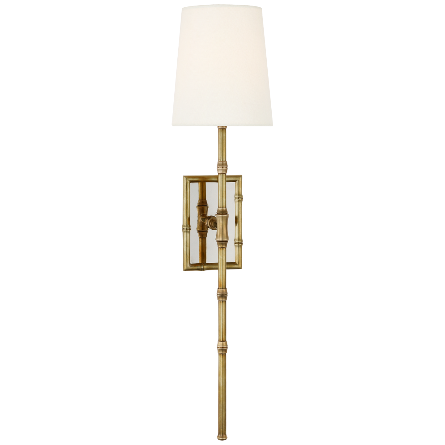 Grenol Single Bamboo Tail Sconce in Hand-Rubbed Antique Brass with Linen Shade
