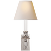 French Single Library Sconce in Polished Nickel with Natural Paper Shade