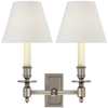 French Double Library Sconce in Antique Nickel with Linen Shades