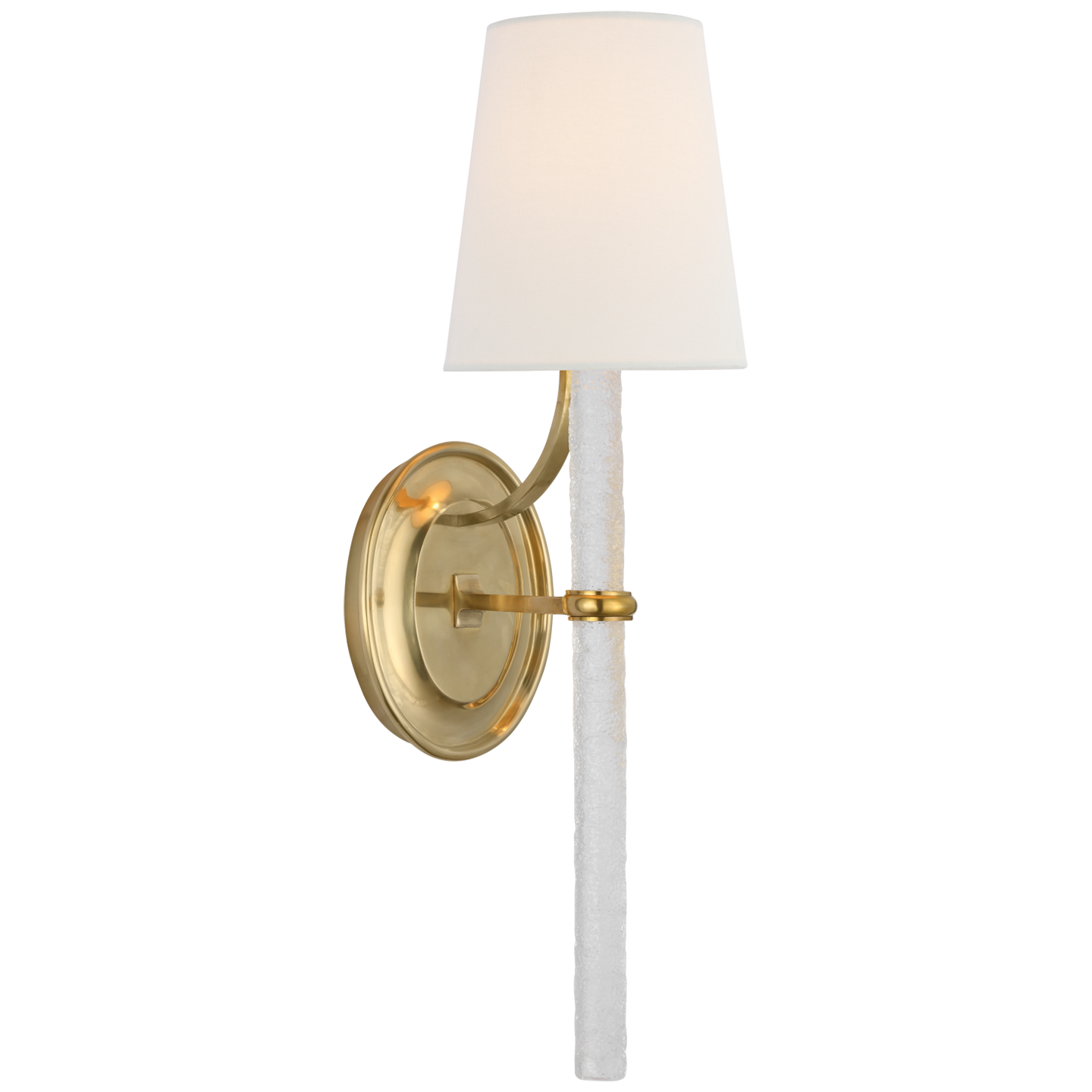 Abigail Large Sconce in Soft Brass and Clear Wavy Glass with Linen Shade