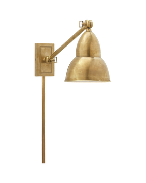 French Library Single Arm Wall Lamp in Hand-Rubbed Antique Brass