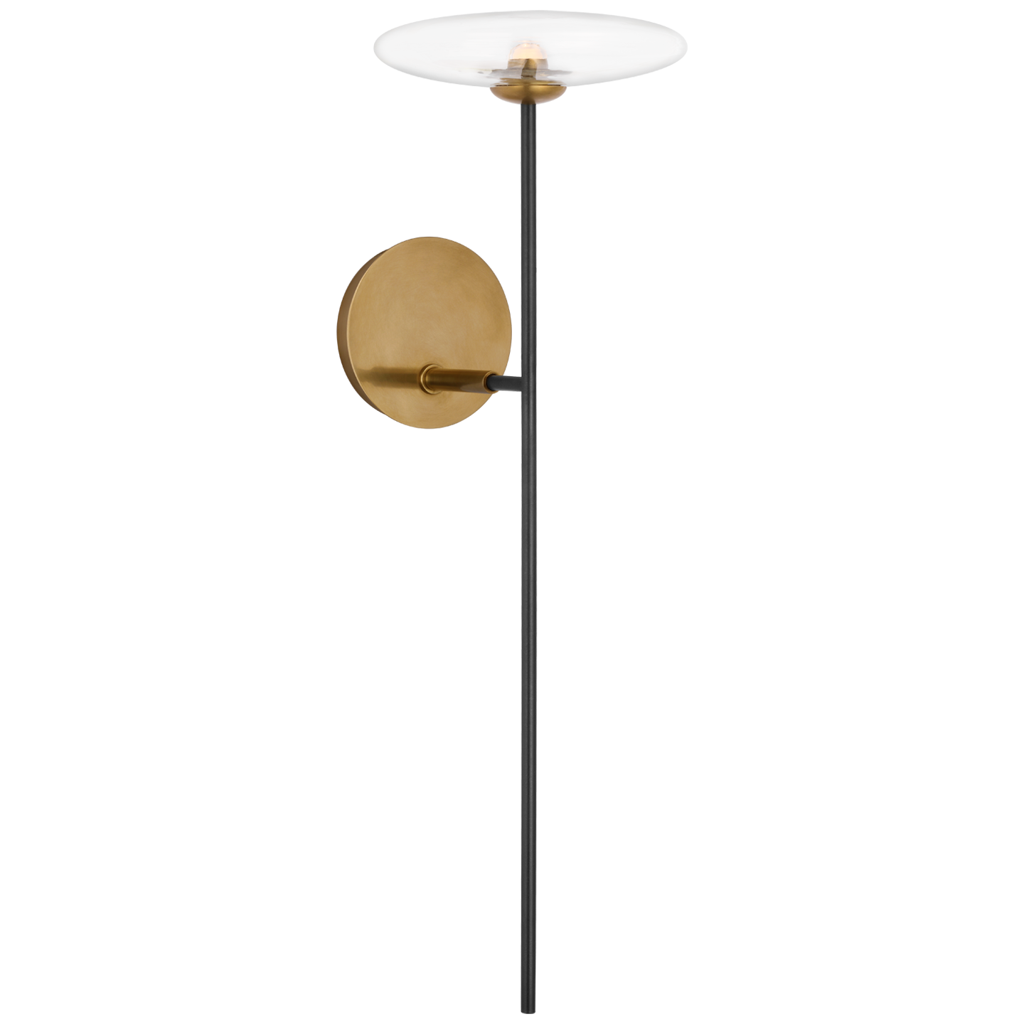 Calvino Large Tail Sconce in Aged Iron and Hand-Rubbed Antique Brass with Clear Glass