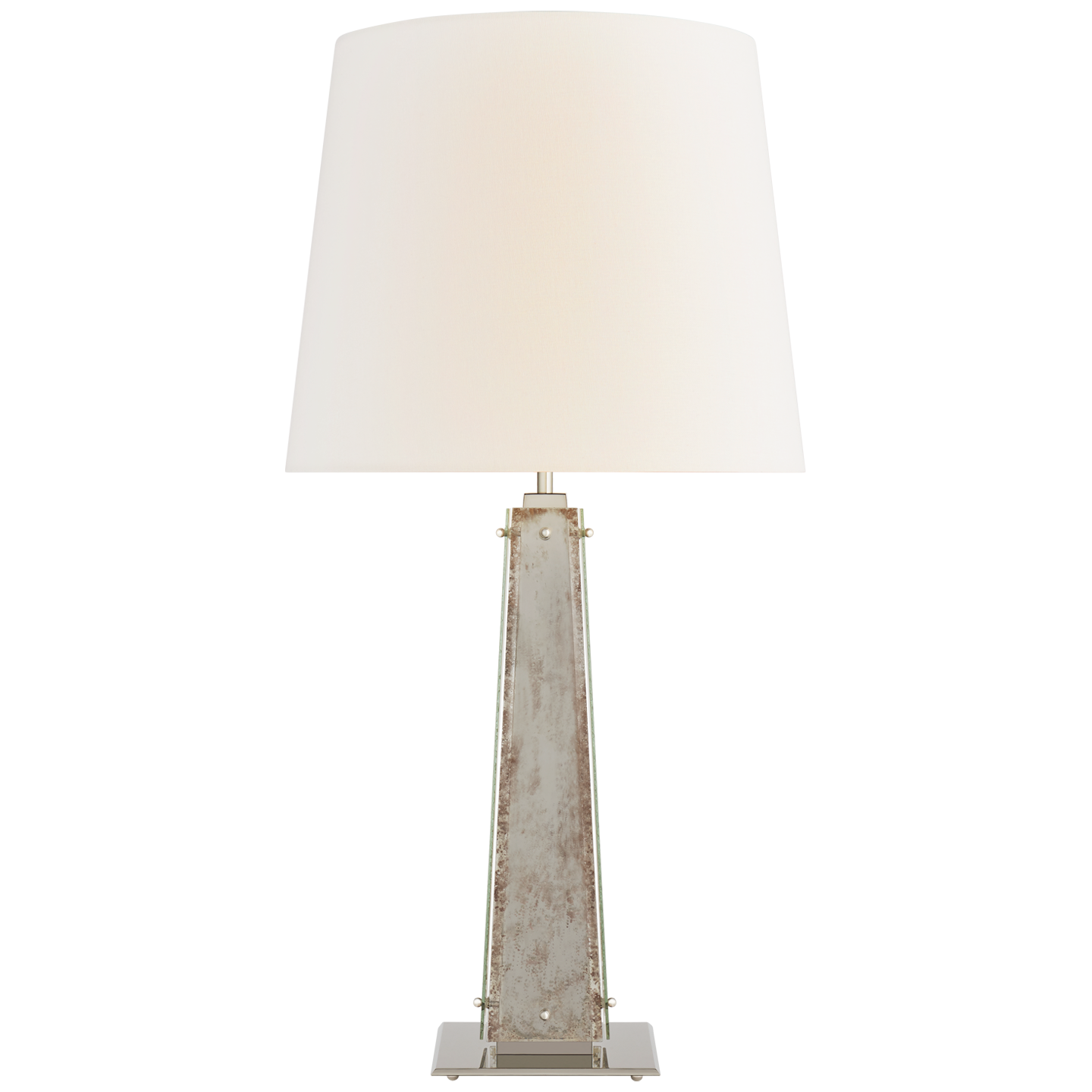 Cadence Large Table Lamp in Polished Nickel and Antique Mirror with Linen Shade