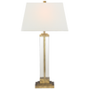 Wright Table Lamp in Gilded Iron and Glass with Linen Shade