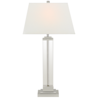 Wright Table Lamp in Polished Nickel and Glass with Linen Shade