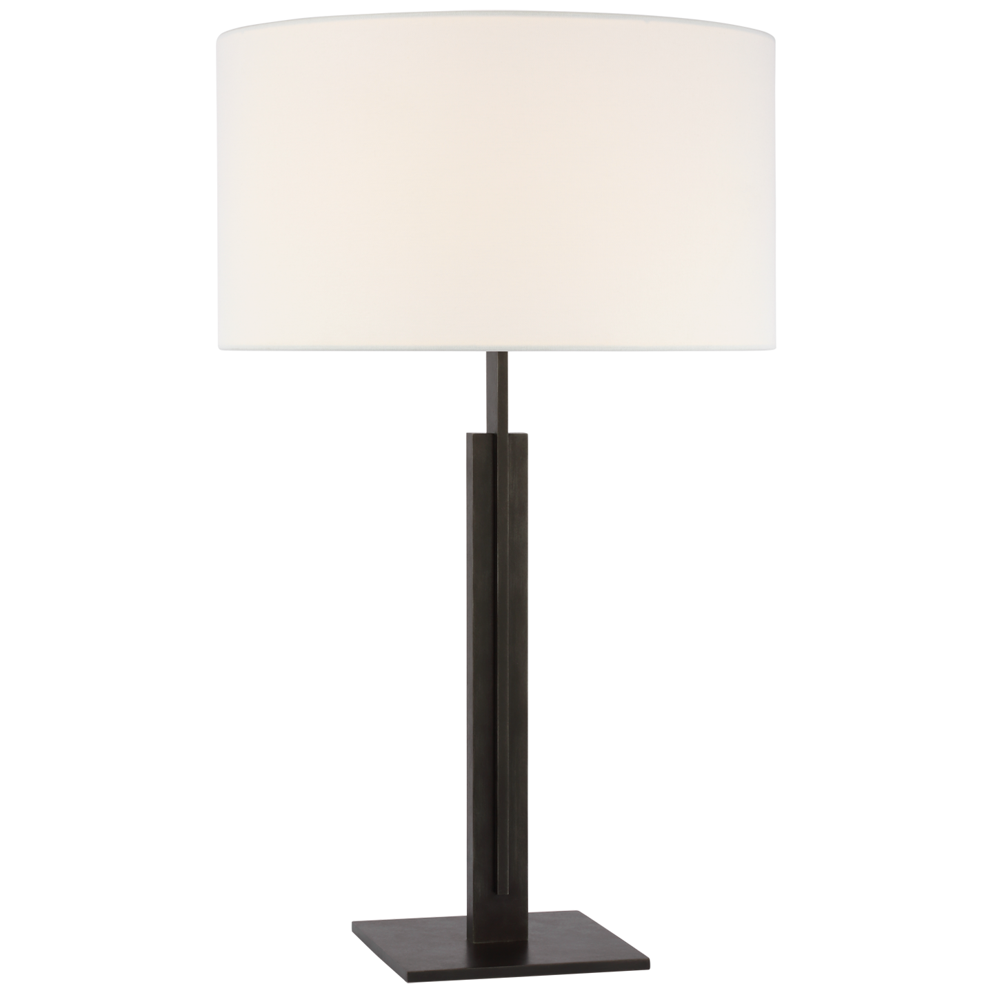 Serre Large Table Lamp in Aged Iron with Linen Shade Open Box