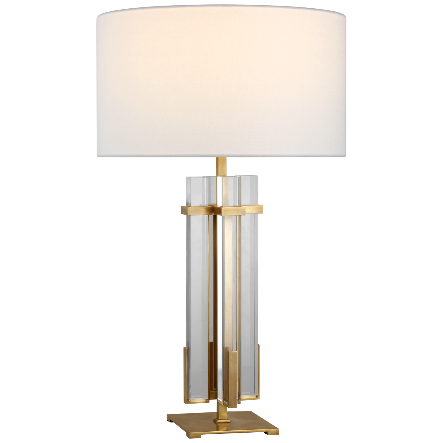 Malik Large Table Lamp in Hand-Rubbed Antique Brass and Crystal with Linen Shade