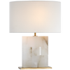 Ashlar Medium Table Lamp in Alabaster and Hand-Rubbed Antique Brass with Linen Shade