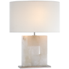 Ashlar Medium Table Lamp in Alabaster and Polished Nickel with Linen Shade