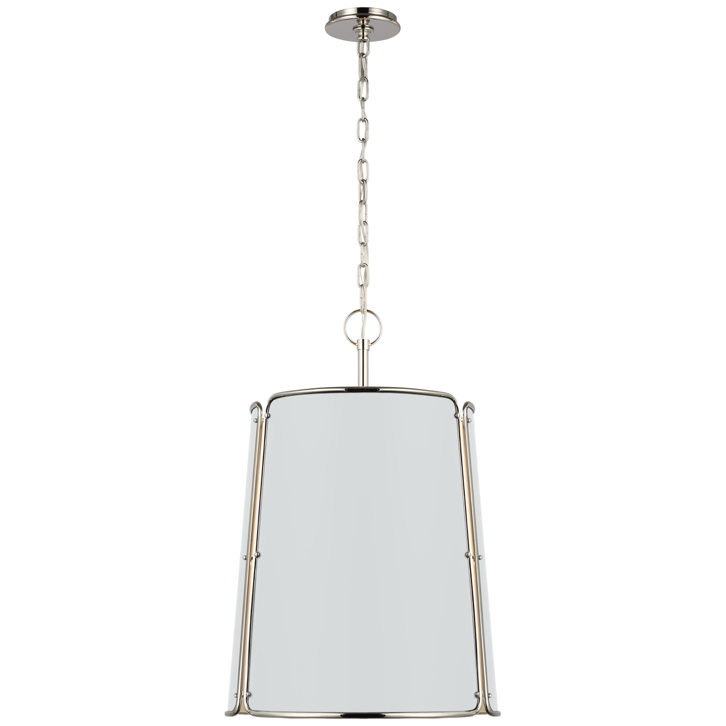 Hastings Large Pendant in Polished Nickel with White Shade Open Box
