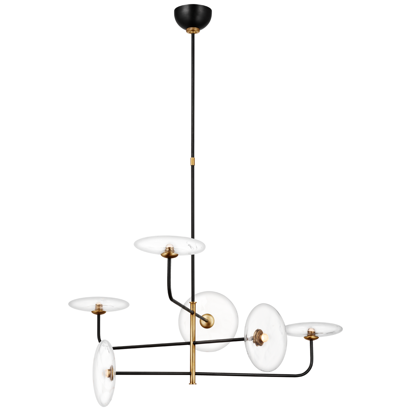 Calvino Large Arched Chandelier in Aged Iron and Hand-Rubbed Antique Brass with Clear Glass