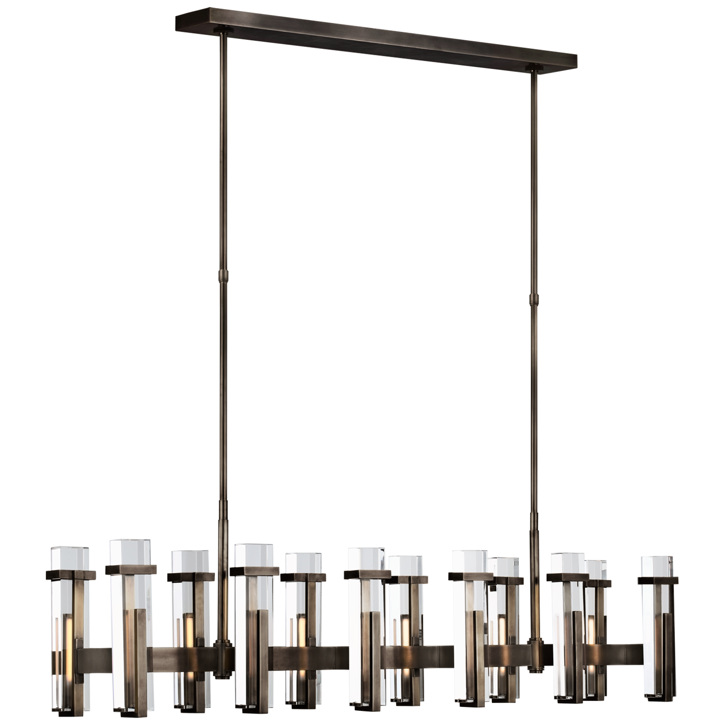 Malik Large Linear Chandelier in Bronze with Crystal  Open Box