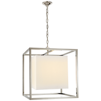 Caged Medium Lantern in Polished Nickel with Linen Shade