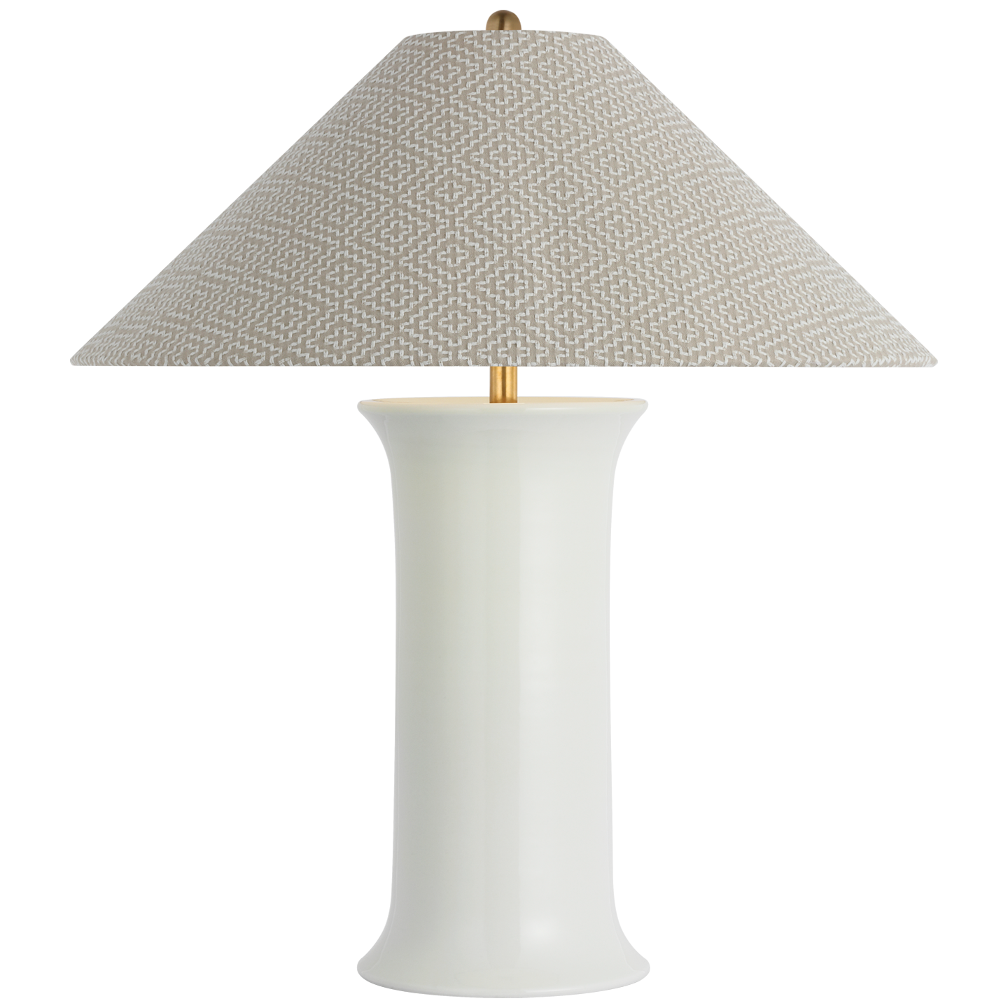 Mallory Medium Table Lamp in White Porcelain with Schumacher 23" Dove Soho Weave Flare Shade