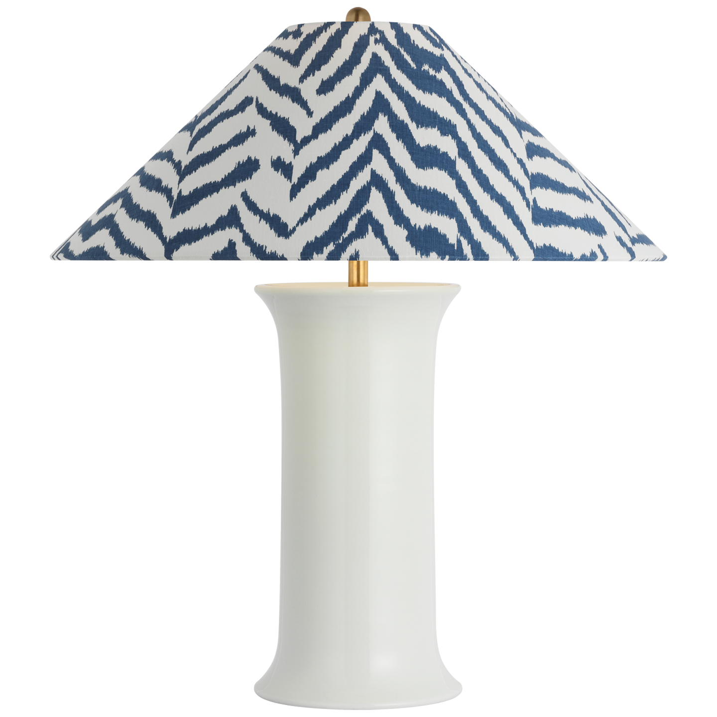 Mallory Medium Table Lamp in White Porcelain with Schumacher 23" Blue Quincy Flare Shade