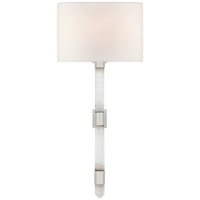 Adaline Medium Tail Sconce in Polished Nickel and Quartz with Linen Shade