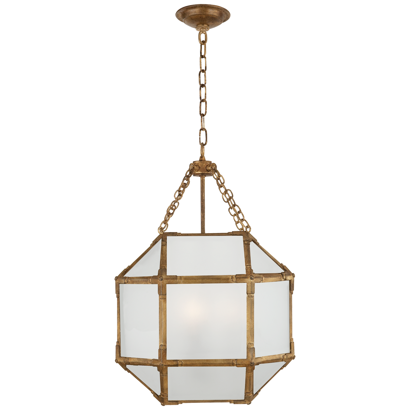 Morris Small Lantern in Gilded Iron with Frosted Glass