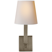 Square Tube Single Sconce in Antique Nickel with Natural Paper Shade