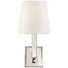 Square Tube Single Sconce in Polished Nickel with Linen Shade