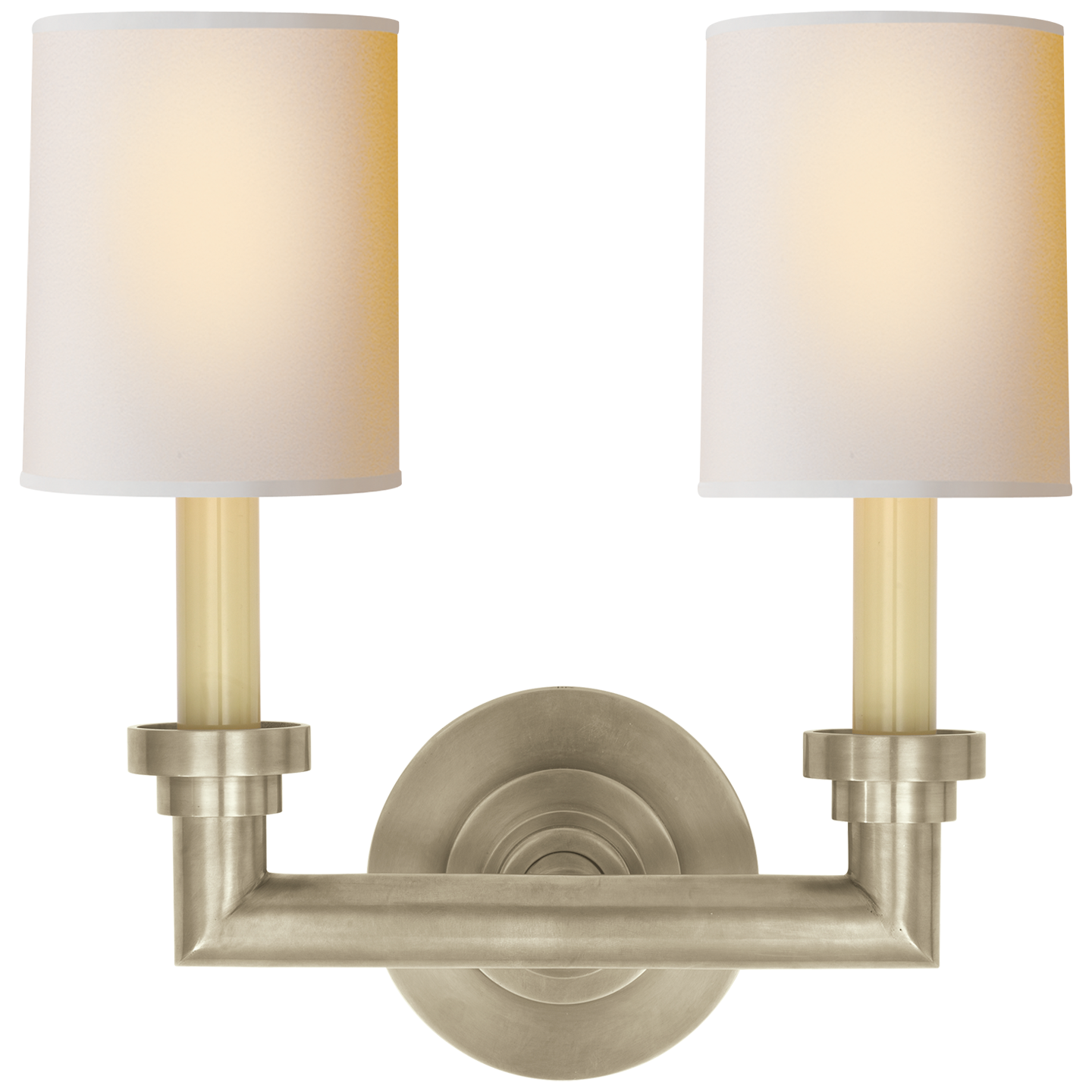 Wilton Double Sconce in Antique Nickel with Natural Paper Shades