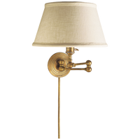 Boston Swing Arm in Hand-Rubbed Antique Brass with Linen Shade