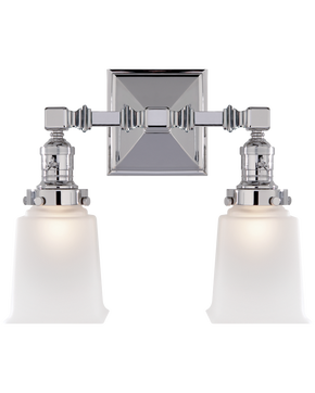 Boston Square Double Light in Chrome with Frosted Glass