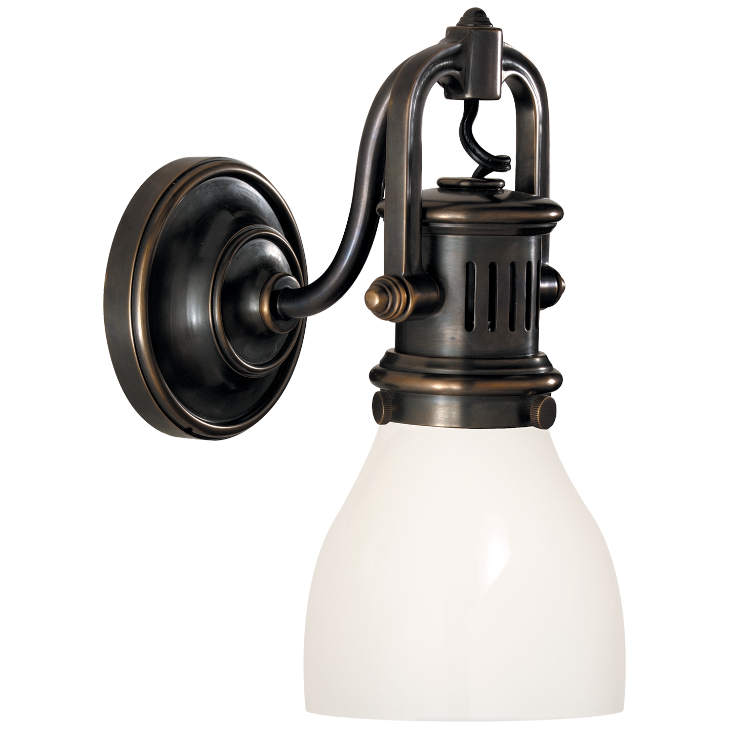 Yoke Suspended Sconce in Bronze with White Glass Open Box