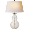 Open Bottom Gourd Table Lamp in Clear Glass with Natural Paper Shade