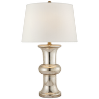 Bull Nose Cylinder Table Lamp in Mercury Glass with Linen Shade