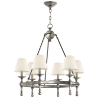 Classic Mini Ring Chandelier in Antique Nickel with Linen Shades