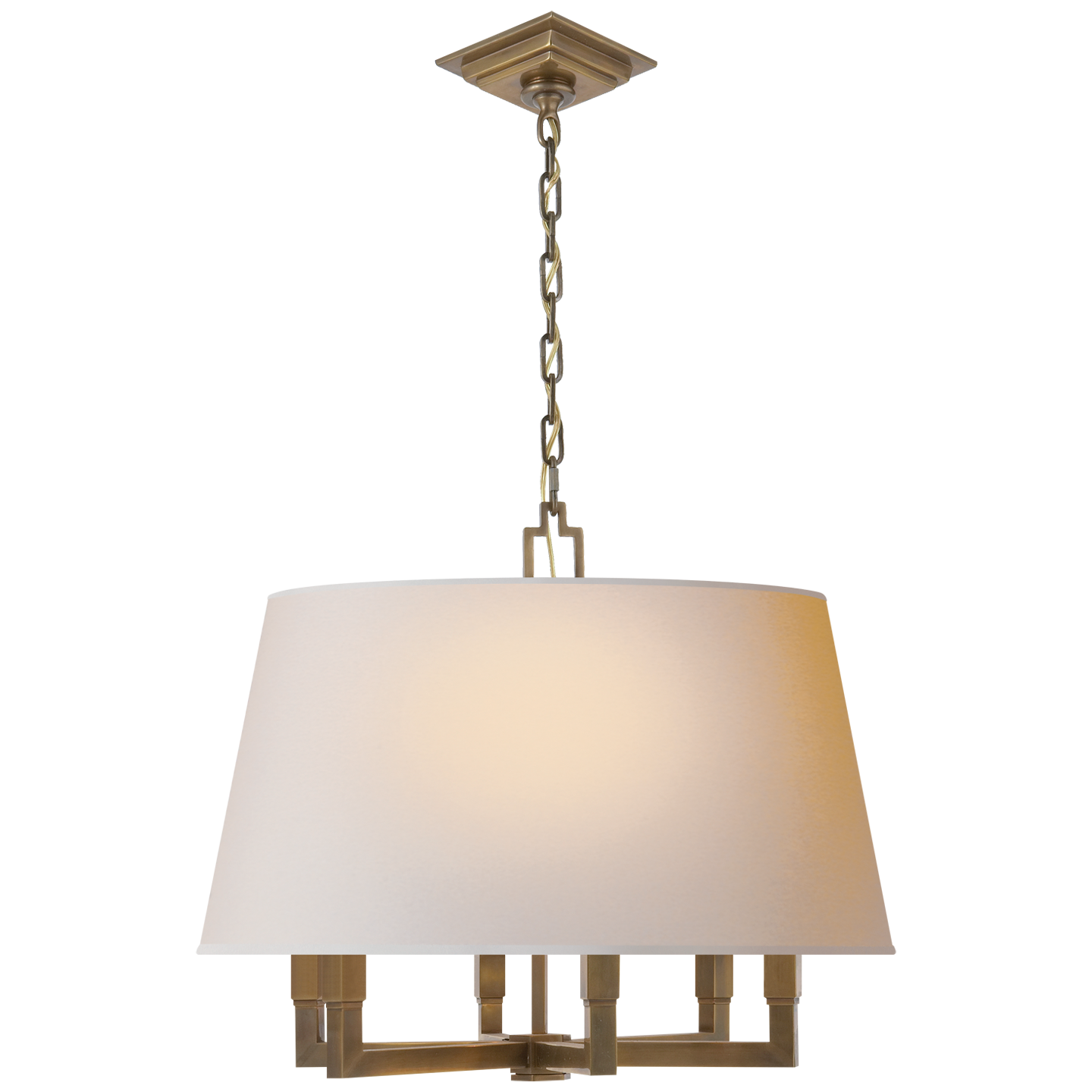 Square Tube Hanging Shade in Hand-Rubbed Antique Brass with Natural Paper Shade
