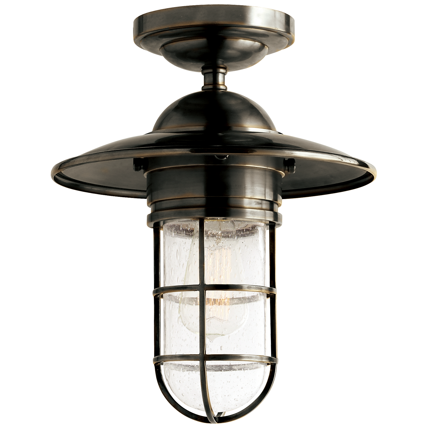 Marine Medium Flush Mount in Bronze with Seeded Glass