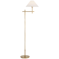 Hackney Bridge Arm Floor Lamp in Hand-Rubbed Antique Brass with Linen Shade
