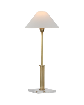Asher Table Lamp in Hand-Rubbed Antique Brass and Crystal with Linen Shade