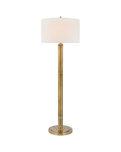Longacre Floor Lamp in Hand-Rubbed Antique Brass with Linen Shade