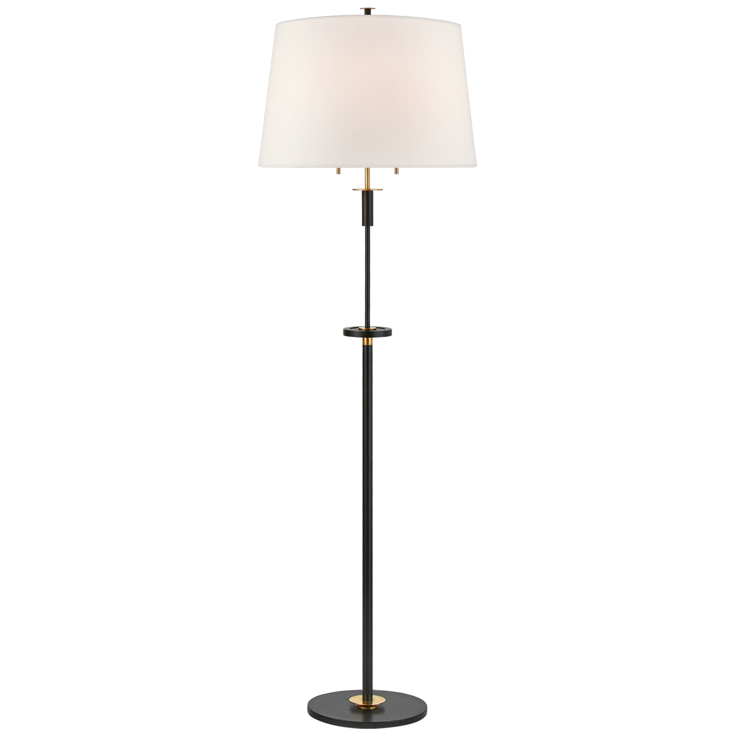 Vivier Large Floor Lamp in Blackened Iron and Hand-Rubbed Antique Brass with Linen Shade
