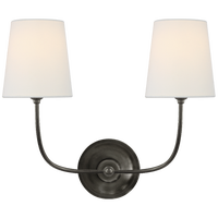 Vendome Double Sconce in Bronze with Linen Shades
