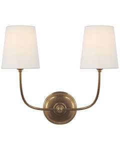 Vendome Double Sconce in Hand-Rubbed Antique Brass with Linen Shades