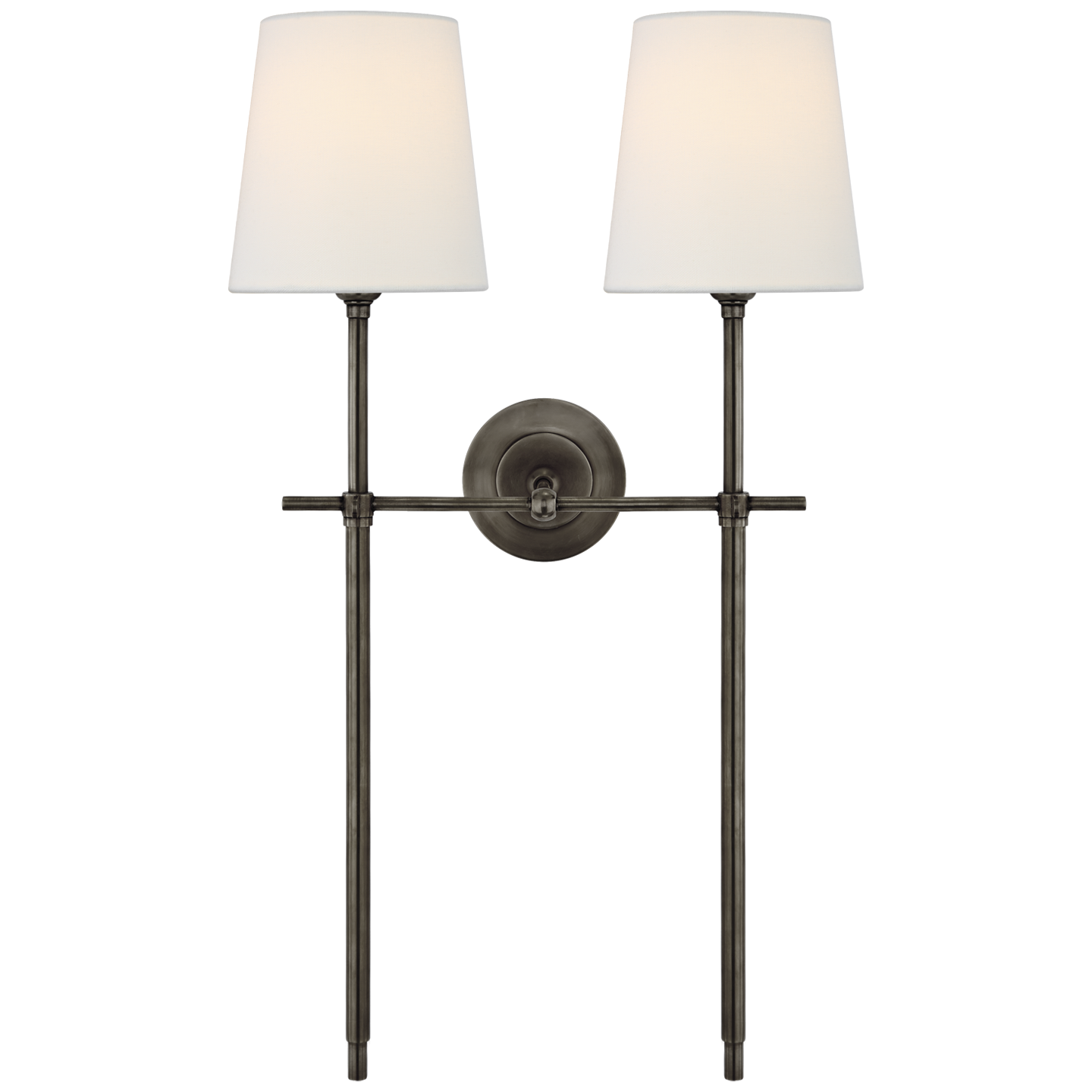 Bryant Large Double Tail Sconce in Bronze with Linen Shades
